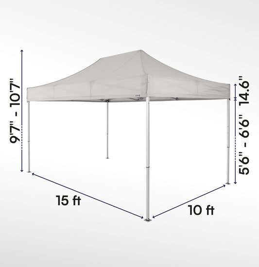 Gazebo pieghevole 15x10 serie e1 ecotent grigio chiaro con misurazioni esatte larghezza, altezza totale, altezza passaggio e larghezza frontalino